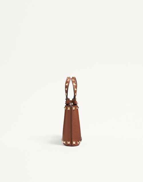 Valentino Garavani - Rockstud Mini Shopping Bag In Grainy Calfskin - Saddle Brown - Woman - Totes